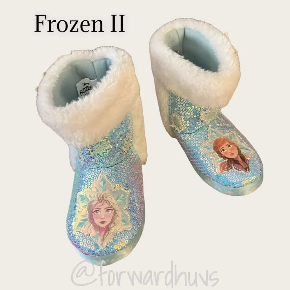 Frozen II - 2 Pair Sequin Kids Booties and Slippers Size 7/8